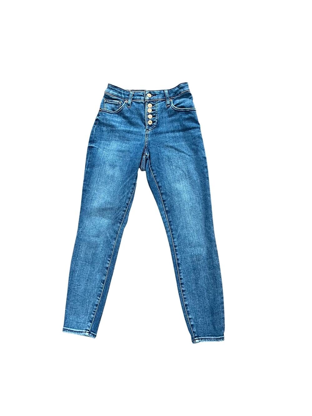 Express High Rise Button Fly Skinny Jeans Medium Wash Denim Women's Size 2R